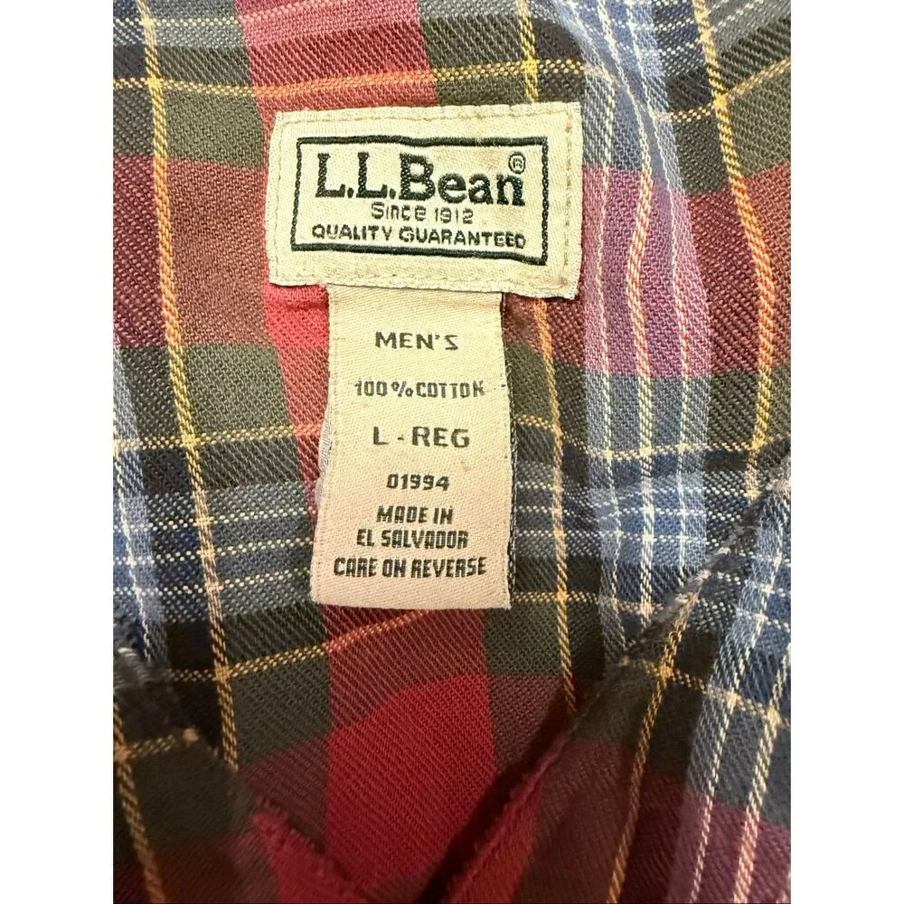 L.L. Bean Mens Red Scotch Plaid Flannel Nightgown Sleepshirt Large
